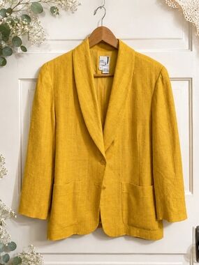 Petite Studio J Canada 100% Silk Mustard Blazer Jacket Size 10